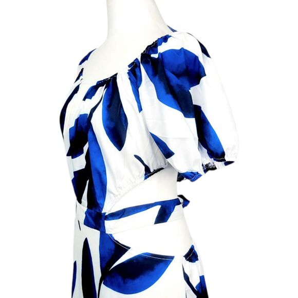 NWT  L Off-Shoulder Blue Floral Wrap Maxi Dress Women's High Waist Summer D… - Picture 3 of 12